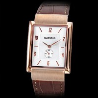 Menns Quartz Analog Gold Dial Leather armbåndsur med Second Hands Dial (brun)
